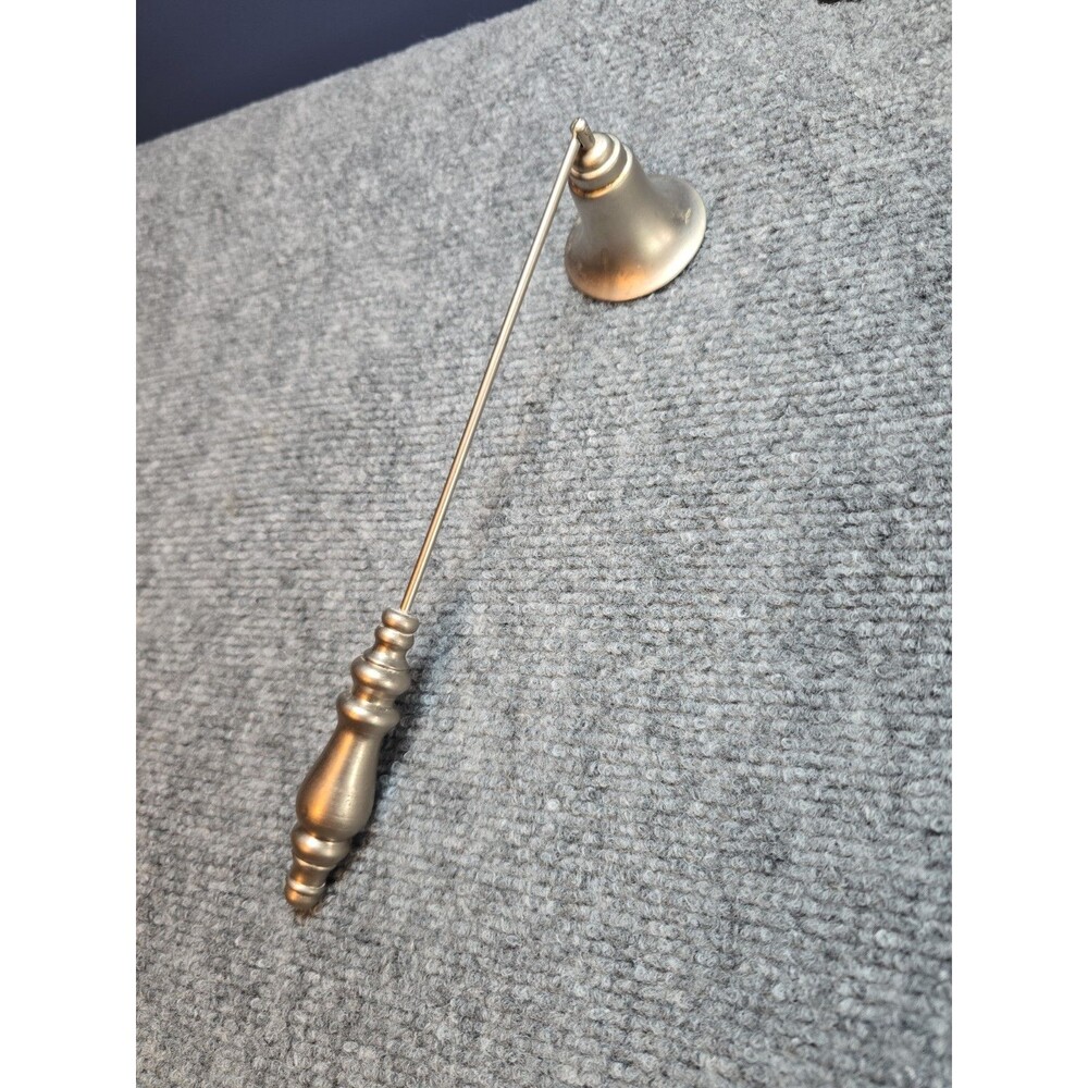 Vintage Brushed Pewter Candle Snuffer Bell Shape Silver Swivel Long Handle Heavy
